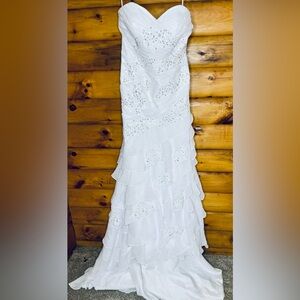 A-Line Ruffle Tiered Adjustable Corset White Wedding Gown